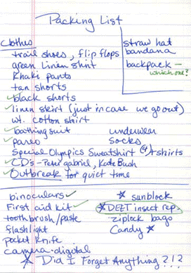 packing list